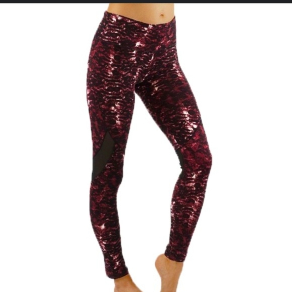 ShoSho Womens Yoga Sports Leggings Activewear  Tummy Control Wine Feather XL